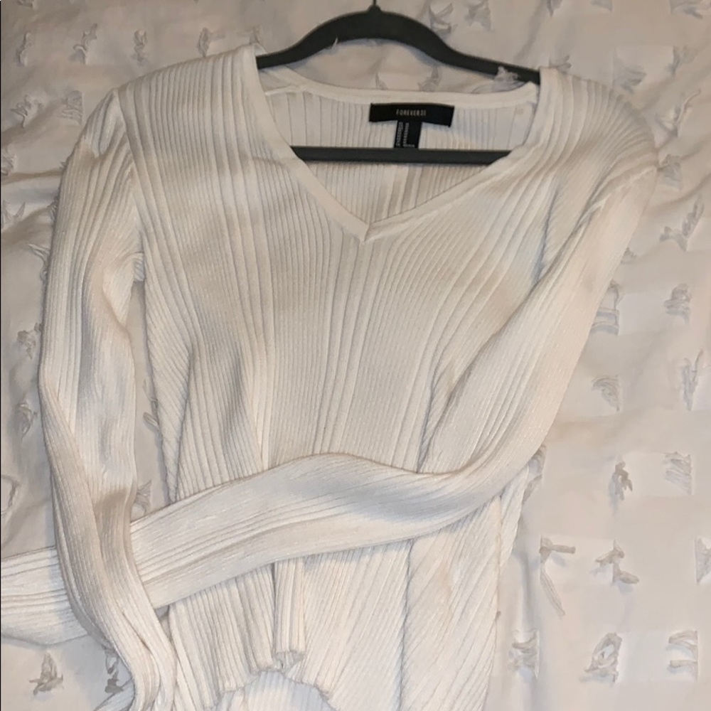 White V-neck sweater